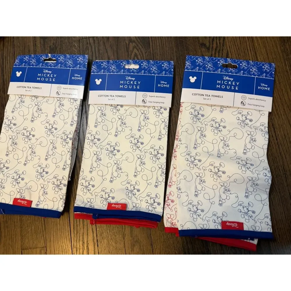 Disney HOME MICKEY MOUSE Cotton Tea Towels 3 Packs Of 2 (6 Total) NWT NEW